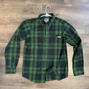 Columbia Omni Shade Omni Wick Shirt Mens Small Green Plaid Hiking Fishing UPF